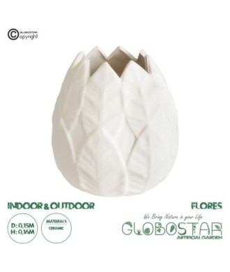 GloboStar® Artificial Garden FLORES 20511 Διακοσμητικό Κεραμικό Κασπώ Γλάστρα - Flower Pot Λευκό Φ15 x Υ16cm